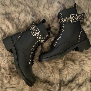 Zara genuine leather studded combat boots